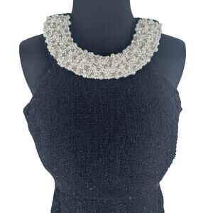 INC Size 4 Black Tweed Pearl Collar Dress Wool Blend Holiday Glam